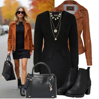 Outfit s Černá Kotníková Bota s Podšívkou/Chelsea Boty/Kožená kotníková bota/Gumová Kotníková Bota/Kožená bunda Only "Praktický vzhled"