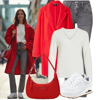 Outfity z džínu Rovná noha Zima s Krémová/Béžová/Bílá/Světle zelená/Khaki Basic Svetr/Svetr Carmen/Kašmírový Svetr/Kašmírový Svetr/Jednoduchý Svetr/Termo Svetr/Svetr s V-výstřihem Vila "Praktický vzhled"