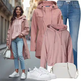 Outfit sa Pink Majica od flisa/Hoodie s poluzatvaračem/Džemper/Sportska majica/Trenirka New Balance "Savršeno za proljeće"