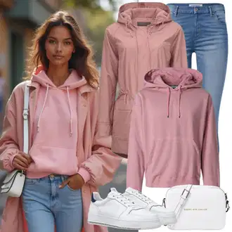 Outfit sa Pink Majica od flisa/Hoodie s poluzatvaračem/Džemper/Sportska majica/Trenirka New Balance "Savršeno za proljeće"