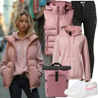 Outfit sa Pink Majica od flisa/Hoodie s poluzatvaračem/Džemper/Sportska majica/Trenirka New Balance "Savršeno za slobodno vrijeme"