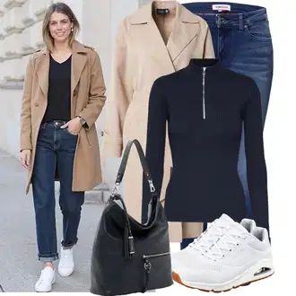 Outfit s Krémová/Modrá/Bílá Sport Běžecká bota/Bota na fitness/Tréninková bota/Gymnastická bota/Běžecká bota/Tenisová bota Skechers "Hezký jarní outfit"