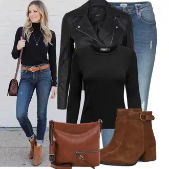 Outfit s Černá/Tmavě šedá/Růžová/Bílá Bunda z Umělé Kůže/Motorkářské Bund/Kožené Bund/Motorkářská Bunda/Bunda s Bočním Zipem yas "Hezký jarní outfit"