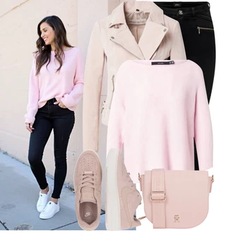 Outfit s Hnědá/Béžová/Růžová/Fialová Udržitelná bunda/Bouclé Bund/Krátký Bund/Letní Bund/Bunda s Bočním Zipem/Podzimní bunda/Jarní bunda/Ažurová pletená bunda Freaky Nation "Hezký jarní outfit"