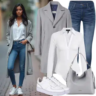 Outfit sa Siva/Svjetlosiva Pleteni Kaput/Vuneni kaput/Pleteni Flis Kaput/Usko Krojena Kaputa/Kaput od Kašmira/Kaput od Vunenog Flisa/Midi Kaput/Sako Kaput/Lagani Kaput Only "Stilski izgled"