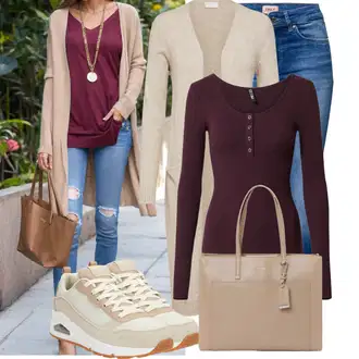 Kombinacije od trapera Pametno ležerno sa Bež/Kaki Duga košulja/Zamotana Majica/Ležerni topić/Dugi top/Majica/Košulja top/Obični top Pieces "Savršen za proljeće"Look: Boja, Vanjski, Sveučilišna, Pametno ležerno, Ležerno, 90-ich, Jazz