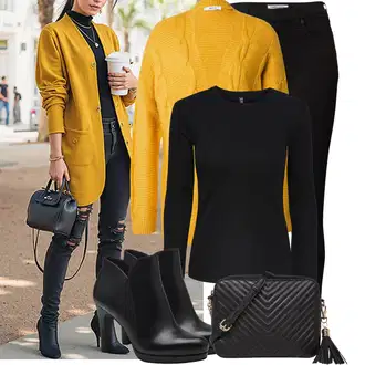 S zakovicama Outfit sa Crna/Bijela Gležnjača na visoku petu/Gležnjača s platformom/Kožna gležnjača/Kožna Jakna/Podstavljena Gležnjača/Čizma na visoku petu Tamaris "Savršen za proljeće"Look: S zakovicama, Jahanje, Hodanje
