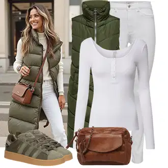 A line Outfit sa Tamnozelena Haljina Veći Broj/Parka velike veličine JdY "Savršen za proljeće"