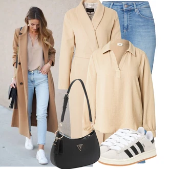 Outfit s Bílá/Světle šedá/Béžová/Šedá/Krémová/Hnědá Teniska Kožené Tenisky/Nízká Teniska/Úzká Teniska/Letní Tenisky/Vintage Teniska Adidas Originals "Praktický vzhled"