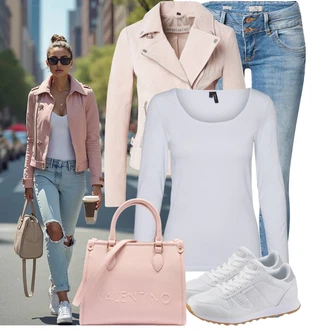 Kombinacije od trapera Zima sa Siva/Krem/Bijela/Srebro/Ljubičasta/Pink Obični top/Duga košulja/Muške tenisice za trčanje/Majica dugih rukava/Dugi top VERO MODA "Praktičan look"