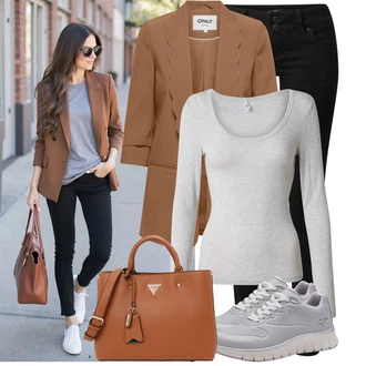 Outfit sa Crna/Bijela Hlača Velika Veličina/Tajice Velika Veličina LTB "Praktičan look"