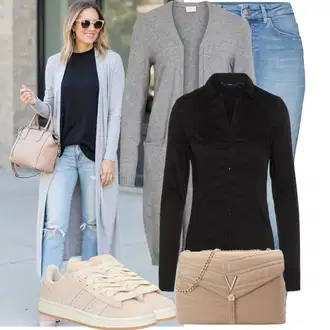 Zapínání na knoflíky Dlouhé Outfit s Šedá/Tmavě šedá/Světle šedá Pletenina veľkej veľkosti/Šaty Móda Pro Plnoštíhlou/Kabát/Tunika Vila "Praktický vzhled"