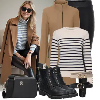 Outfit sa Crna Gležnjača na Vezanje/Klasična čizmica/Kožna Jakna/Čizma s patentnim zatvaračem/Gumena Gležnjača/Ravna Gležnjača/Podstavljena čizma/Borbena Čizma About You "Moderan look za proljeće"