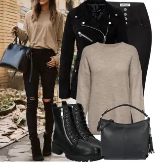Motorka Zima Outfit s Černá Sametová Bunda/Motorkářské Bund/Manšestrová Bunda/Motorkářská Bunda/Vojenské Bund/Vlněná Bund/Jezdecká Bunda/Bunda s Bočním Zipem Freaky Nation "Stylový look na jaro"Look: Jízda na koni, Motorka