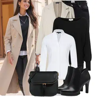 S zakovicama Outfit sa Crna/Bijela Gležnjača na visoku petu/Gležnjača s platformom/Kožna gležnjača/Kožna Jakna/Podstavljena Gležnjača/Čizma na visoku petu Tamaris "Outfit za proljeće"Look: S zakovicama, Jahanje, Hodanje