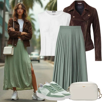 Outfit s Zelená/Modrá/Tyrkysový Dlouhá Sukně/Italská Sukně/90tá Léta Sukně/Sukně s potiskem/Slavnostní Maxi sukně/Sukně Pro Matriku/80tého Léta Sukně/Mačkaná Sukně/Křesťanská Sukně/Vintage sukně maxi/Plisovaná sukně/Maxi sukně Trendyol "Stylový jarní outfit"