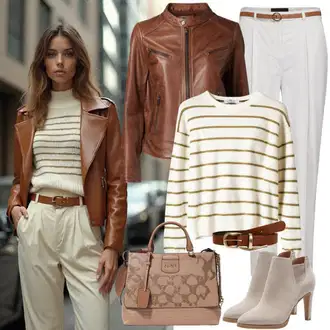 Jesenske Outfiti Debel mit Rjava/Bež/Bela/Škrlatna answear lab "Udoben Pomladni Outfit"