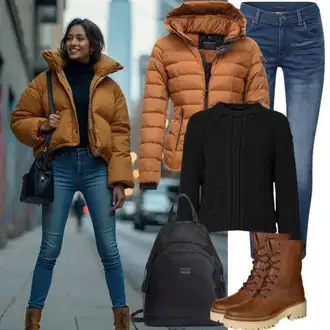 outfit mit Rjava/Bež/Oranžna Bojni Škorenj/Škornj na Vezalke boto "Udoben Pomladni Outfit"