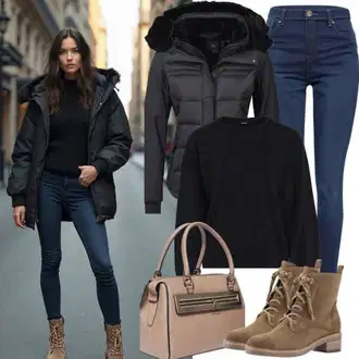 outfit mit Rjava/Bež/Oranžna Bojni Škorenj/Škornj na Vezalke boto "Udoben Pomladni Outfit"