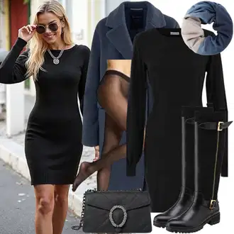 outfit mit Črna/Temno modra Obleka s Kapuco/Pulover Obleka Columbia "Udoben Pomladni Outfit"