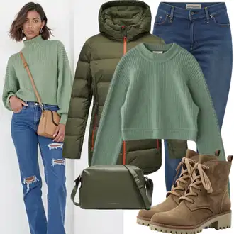 outfit mit Rjava/Bež/Oranžna Bojni Škorenj/Škornj na Vezalke boto "Udoben Pomladni Outfit"