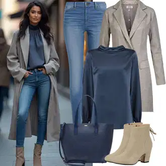 Outfit sa Siva/Svjetlosiva Pleteni Kaput/Vuneni kaput/Pleteni Flis Kaput/Usko Krojena Kaputa/Kaput od Kašmira/Kaput od Vunenog Flisa/Midi Kaput/Sako Kaput/Lagani Kaput Only "Udobna Proljetna Odjeća"