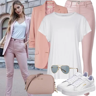 Outfit s Růžová Pásková taška/Plážová Taška/Shopper/Women's Cosmetic Bags/Vějířová brašna/Malá Taška bershka "Volnočasový outfit"