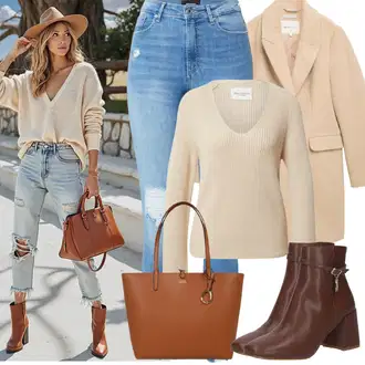 Outfity na zimu s Světle modrá/Modrá Kožená bunda/High Waist Džínové Kalhoty/Džíny s Dírou/Push up Džín/Džíny s Rozparkem/Kožené bundy VERO MODA "Zimní Outfity"