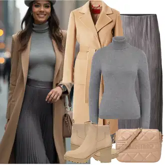Boja Outfit sa Bež/Smeđa/Kaki Midi Kaput/Vuneni Kaput/Dugi kaput/Dugi Kaput/Zimski Kaput Vuneni kaput/Baloner/Kaput od Kašmira max&co. "zimski outfit"Look: klasický, Boja, Old Money, moderne, cool, Sveučilišna, Preodjeven, Ured, Francuske, Talijanski, Poslovni