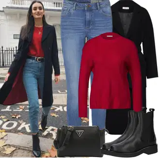 Outfit sa Crna/Tamnoplava Dugi Kaput/Dugi Kaput/Vuneni Kaput/Midi Kaput/Kaput od Kašmira/Vuneni Kaput Edited "Zimske Odjeće"