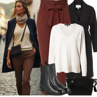 Outfit sa Crna/Smeđa Chelsea Gležnjača/Kožna gležnjača/Ravna Gležnjača About You "Zimske Odjeće"