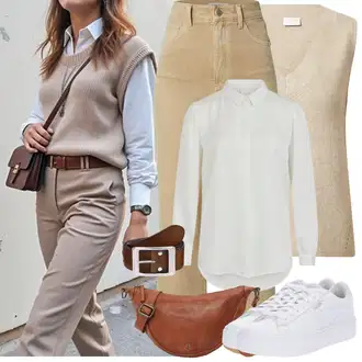 Kombinacije za zabavu S oblinama sa Bež/Smeđa/Kaki Pletivo Veći Broj/Tunika Vila, Krem/Kaki/Bijela Bluza i Tunika/Bluza Veći Broj Vila "Zimske Odjeće"