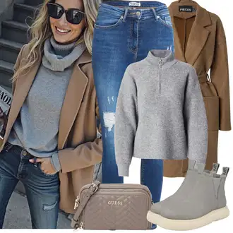 Outfit sa Siva/Bež/Svjetlosiva/Smeđa Chelsea Gležnjača/Vodootporni Cipela/Ravna Gležnjača/Kožna Jakna/Gumena Gležnjača TOMS "Zimske Odjeće"