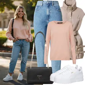 Outfity na podzim Estetika s Šedá/Bílá Teniska na platformě/Nízká Teniska Puma "Zimní Outfity"Look: 90tá léta, Estetika, Bad Taste, Extravagantní, Hip Hop, Skater, Sportovní, Unisex