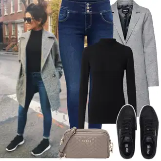 Outfity na zimu s Černá Nízká Teniska/Teniska na platformě/Kožené Tenisky/Skate Bota Puma "Zimní Outfity"