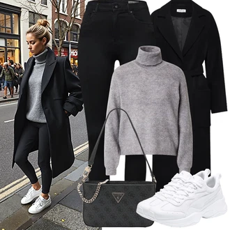 Outfity z džínu Skinny s Černá Kožená bunda/Motorkářské Džíny/Termální Džíny VERO MODA "Zimní Outfity"