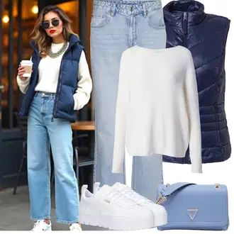 Outfity na zimu s Šedá/Bílá Teniska na platformě/Nízká Teniska Puma "Zimní Outfity"