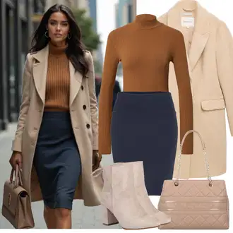 Outfit s Tmavě modrá/Modrá Tužková sukně/Elastická Sukně/Sukně S Délkou Ke Kolenům/Sukně do Délky Lýtka/Moderní Sukně/Kancelářská Sukně Kaffe "Zimní Outfity"