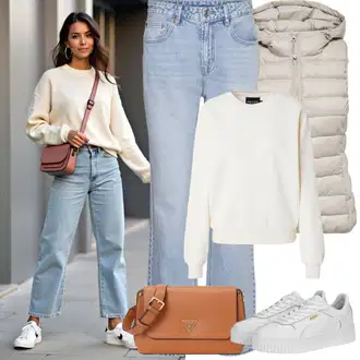 Outfity na zimu s Bílá/Béžová Teniska na platformě Puma "Zimní Outfity"