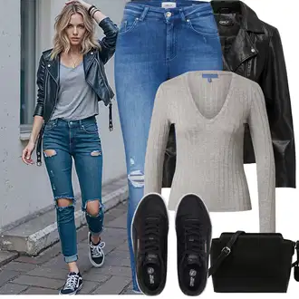 Outfity na zimu s Černá Nízká Teniska/Teniska na platformě/Kožené Tenisky/Skate Bota Puma "Jarní Outfit"