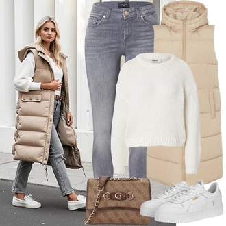 Jesen Outfit sa Bijela/Bež Tenisica s platformom Puma "Zimske Odjeće"