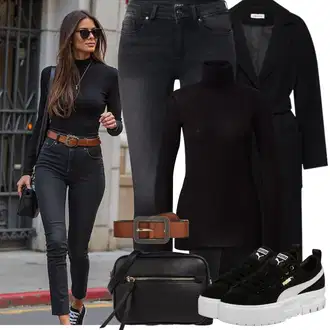 Outfit sa Crna Majica S Visokim Okovratnikom SECOND FEMALE "Zimske Odjeće"