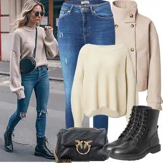 Outfity z džínu Zima s Černá Šněrovací Kotníková Bota/Bojová Bota/Klasická kozačka About You "Zimní Outfity"