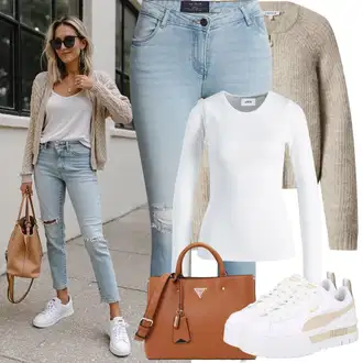 Outfity na zimu s Šedá/Bílá/Béžová Nízká Teniska/Teniska na platformě Puma "Zimní Outfity"