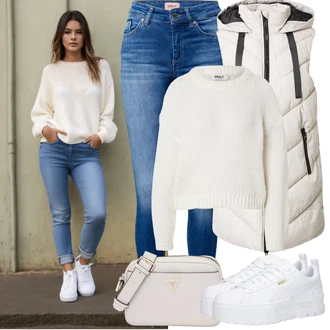 Outfity na zimu Svatba Host s Šedá/Bílá Teniska na platformě/Nízká Teniska Puma "Zimní Outfity"Look: Koncert, Škola, Svatba