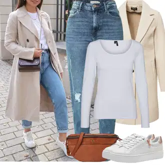 Outfit sa Bež/Kaki Prijelazni Kaput/Lagani Kaput/Kaput od Vunenog Flisa/Kaput od Kašmira/Vuneni kaput/Vintage Kaput/Midi Kaput/loden kaput Only "Zimske Odjeće"