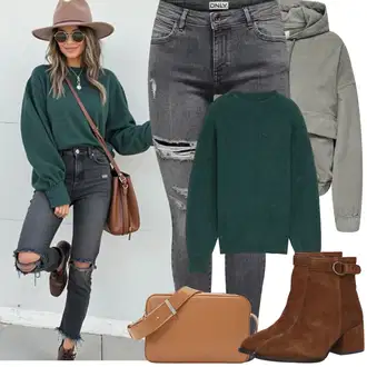 Outfity na zimu s Šedá/Tmavě šedá/Světle šedá Džíny Kožená bunda/Kožené bundy/Džíny s Dírou/Motorkářské Džíny/Džíny s Rozparkem Only "Zimní Outfity"