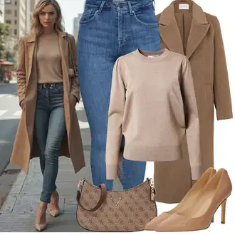 Outfity na zimu Lehké Midi s Béžová/Khaki/Hnědá Basic Svetr/Kašmírový Svetr/Svetr z Jemné Pleteniny/Svetr s Kulatým Výstřihem/Jednoduchý Svetr/Vlněný Svetr SAINT TROPEZ "Zimní Outfity"