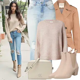 Outfity na zimu s Růžová/Hnědá/Béžová Chelsea Boty/Kožená bunda/Kovbojská kotníková bota/Špičatá Kozačka/Letní kotníková kozačka/Westernová Kotníková Bota About You "Zimní Outfity"