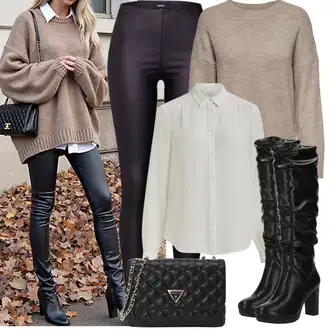 Outfity na zimu s Černá/Tmavě zelená/Tmavě šedá/Khaki Tregíny/Legíny Vinylový Legín/Legíny Kožený Vzhled/Legíny s Rozparkem/Kalhoty z Umělé Kůže/Kožený Legíny Object "Zimní Outfity"